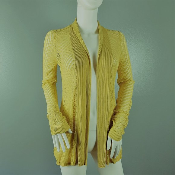 Cyrus Womens Open Front Cardigan Sweater Size Small Yellow Green Open Knit - Picture 1 of 8